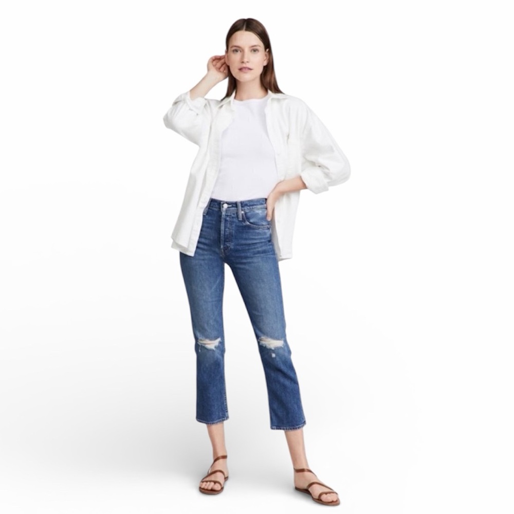 MOTHER Superior The Tomcat Blue Ankle Cropped Jeans